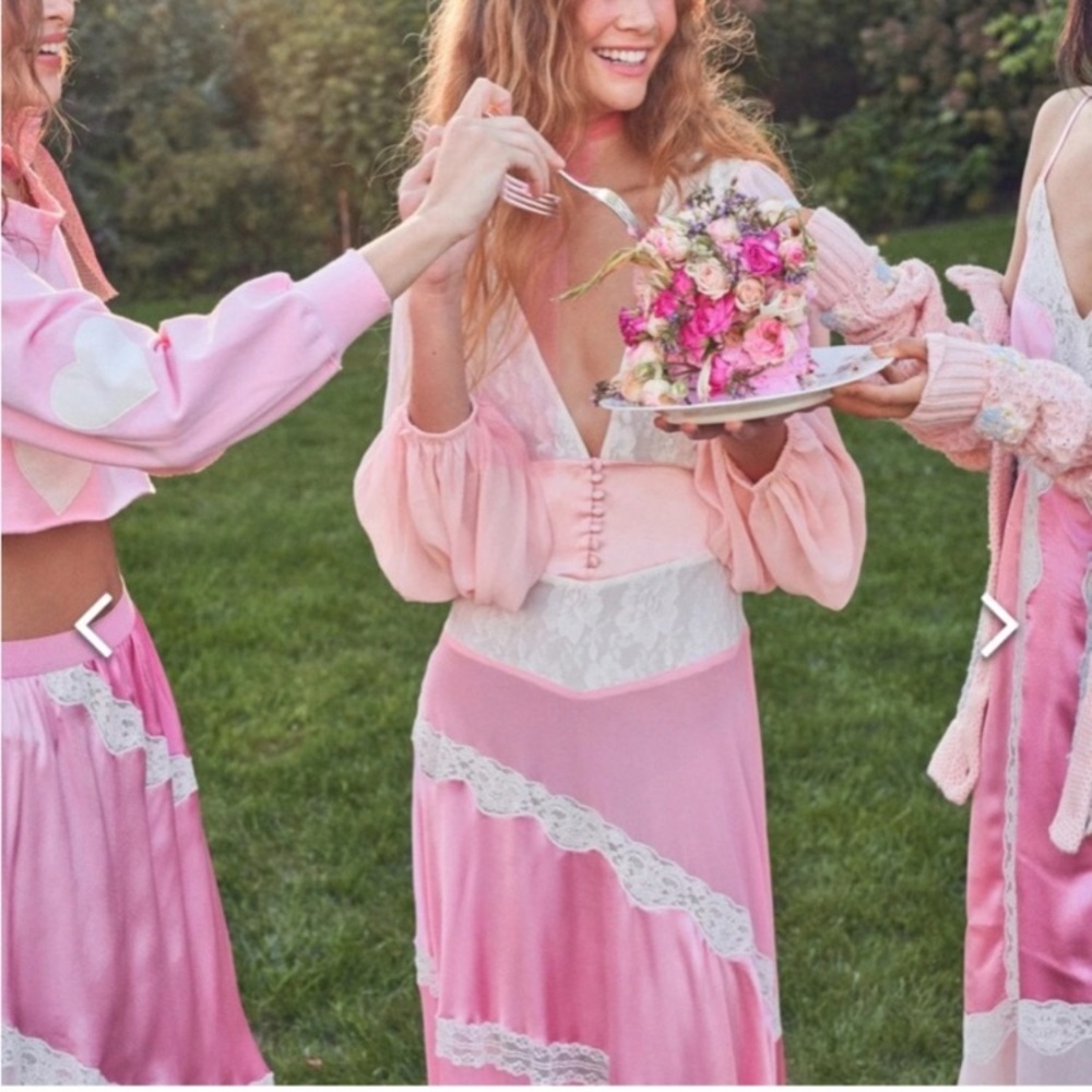 LoveShackFancy Pink Lace Maxi Dress